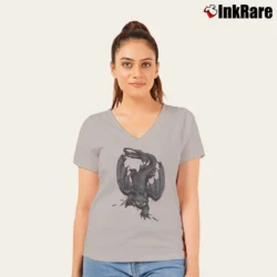 Women’s How To Train Your Dragon Toothless Character V-Neck Tee in sport grey | Chic Neckline, Soft Texture