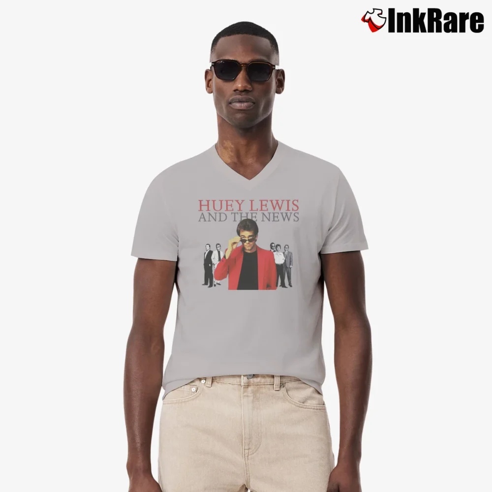Men’s Huey Lewis & The News Vintage V-Neck Tee in sport grey | Sharp, Breathable, Everyday Staple