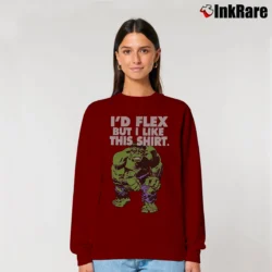 Women’s Hulk Marvel Comics I'd Flex But I Like This Relaxed Sweatshirt in maroon | Soft, Laid-Back Vibe