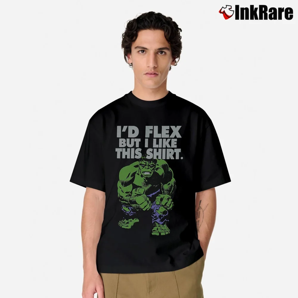 Men’s Hulk Marvel Comics I'd Flex But I Like This Classic T-Shirt in black | Soft, Breathable Everyday Wear