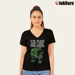 Women’s Hulk Marvel Comics I'd Flex But I Like This V-Neck Tee in black | Chic Neckline, Soft Texture