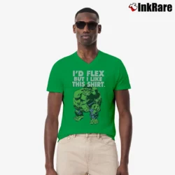 Men’s Hulk Marvel Comics I'd Flex But I Like This V-Neck Tee in irish green | Sharp, Breathable, Everyday Staple