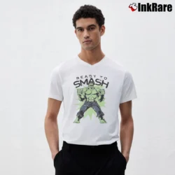 Men’s Hulk Ready To Smash Marvel Comics Superhero V-Neck Tee in white | Sharp, Breathable, Everyday Staple