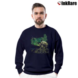 Men’s Hulk The End Coaster Marvel Universal Studios Crewneck Sweatshirt in navy | Cozy Fabric, Clean Style