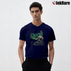 Men’s Hulk The End Coaster Marvel Universal Studios V-Neck Tee in navy | Sharp, Breathable, Everyday Staple