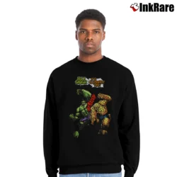 Men’s Hulk Vs Thing Marvel Comics Crossover Crewneck Sweatshirt in black | Cozy Fabric, Clean Style