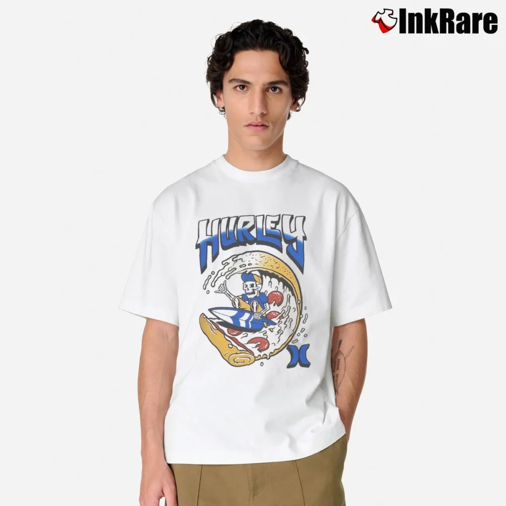 Men’s Hurley Big Pizza Wave Print Classic T-Shirt in white | Soft, Breathable Everyday Wear