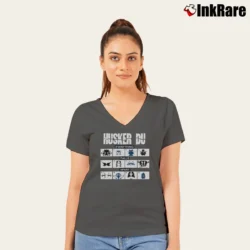Women’s Husker Du Everything Falls Apart V-Neck Tee in charcoal | Chic Neckline, Soft Texture