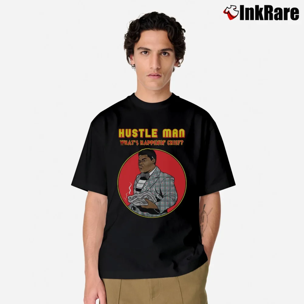 Men’s HUSTLE MAN WHATS HAPPENIN CHIEF Essential Classic T-Shirt in black | Soft, Breathable Everyday Wear