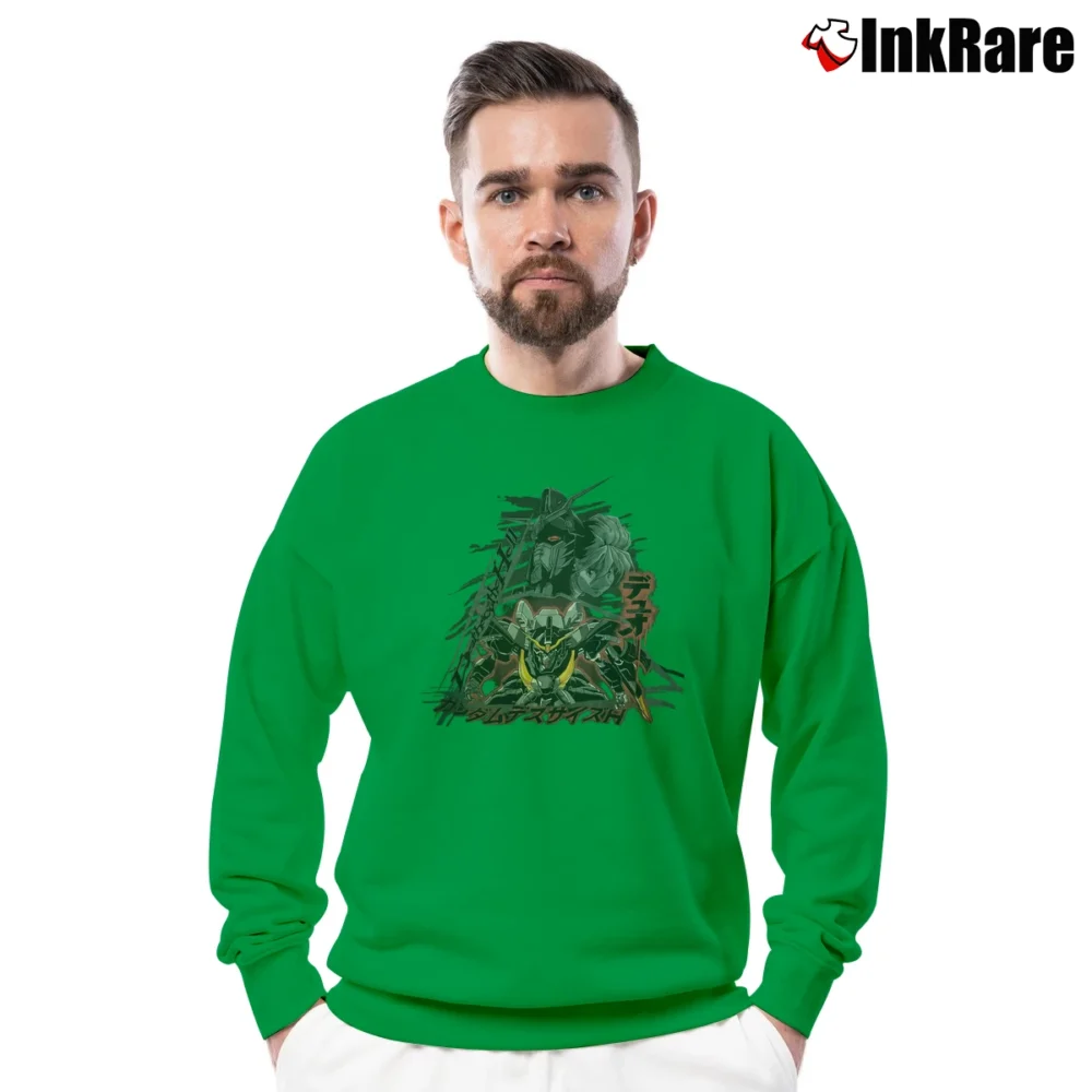 Men’s Hype Japanese Brand 90s Gundam Wing Death Scythe Hell Crewneck Sweatshirt in irish green | Cozy Fabric, Clean Style