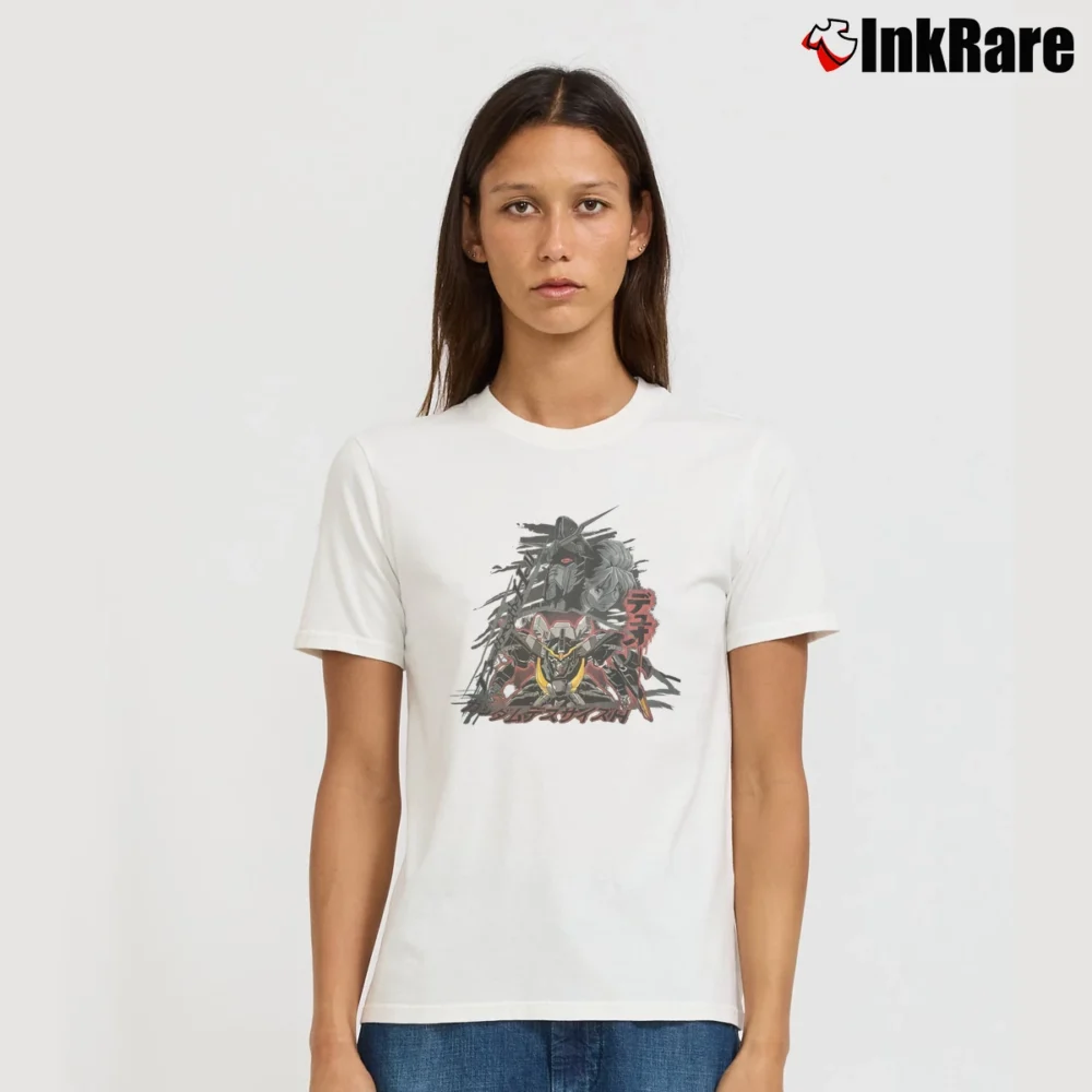Women’s Hype Japanese Brand 90s Gundam Wing Death Scythe Hell Signature T-Shirt in white | Soft, Flattering Fit