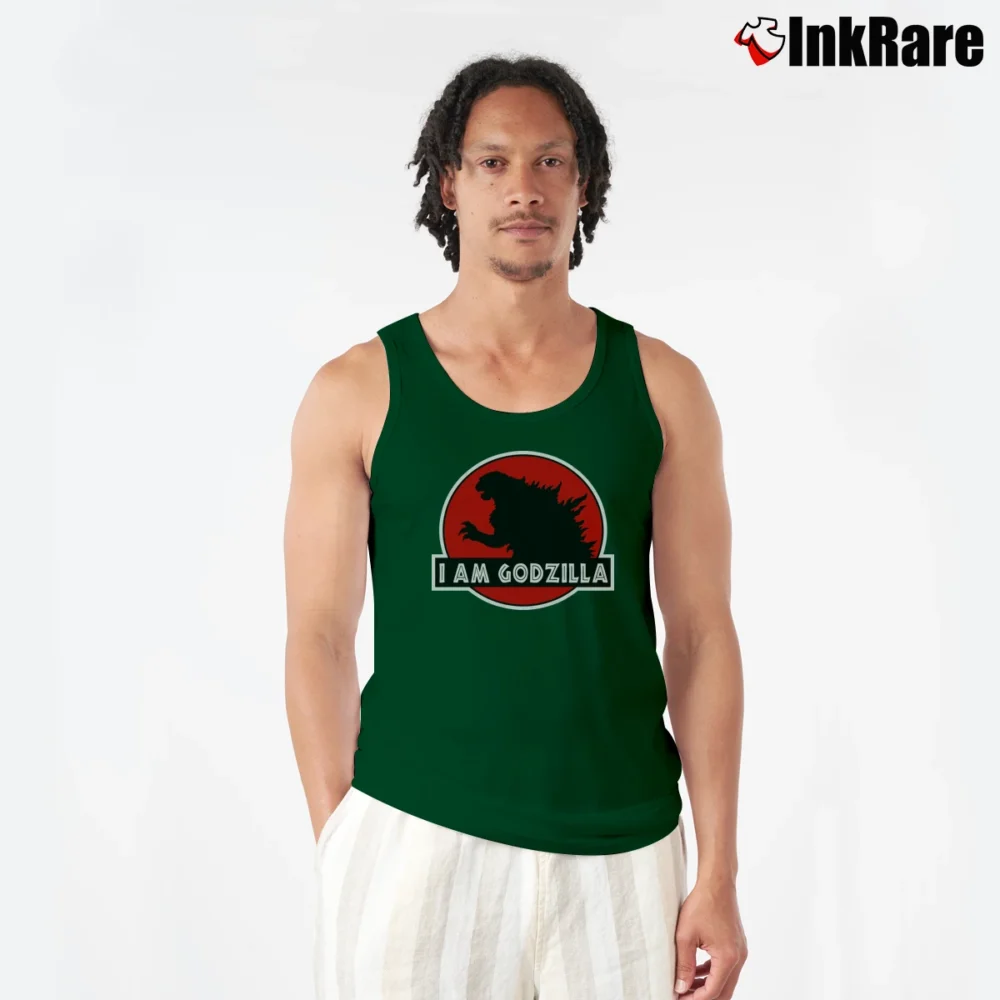 Men’s I Am Godzilla Cool Monster Graphic Tank Top in forest green | Breathable, Active-Friendly Design