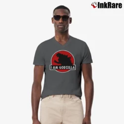 Men’s I Am Godzilla Cool Monster Graphic V-Neck Tee in charcoal | Sharp, Breathable, Everyday Staple