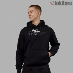 I Am Khaleesi Dragon Silhouette Statement Shirt on black hoodie for men graphic tee