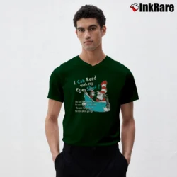 Men’s I Can Read With My Eyes Shut The Cat In The Hat V-Neck Tee in forest green | Sharp, Breathable, Everyday Staple