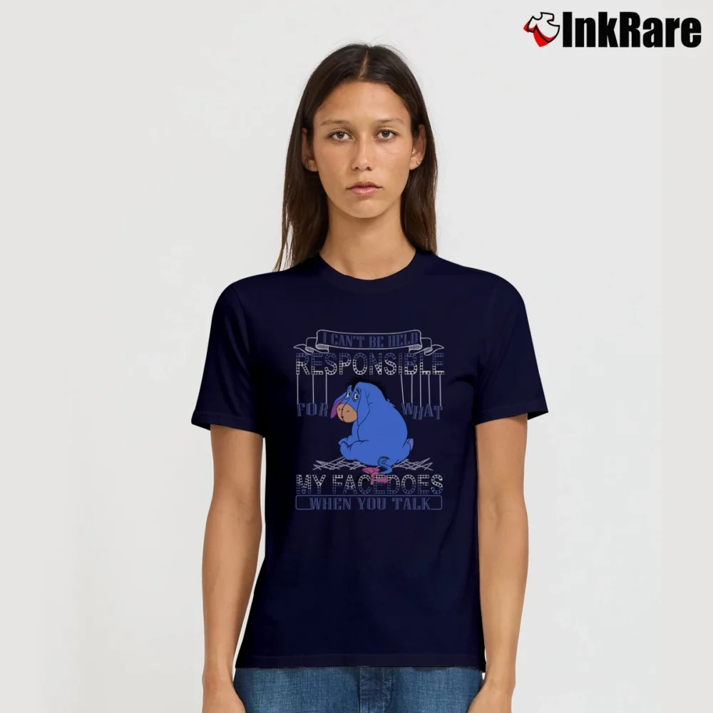 Women’s I Cant Be Held Responsible For What My Face Does Eeyore Signature T-Shirt in navy | Soft, Flattering Fit