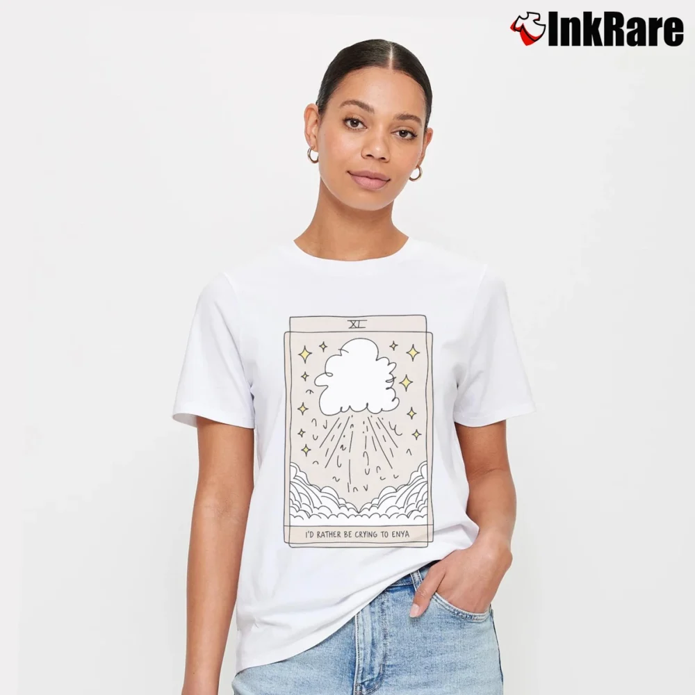 Women’s I'd Rather Be Crying To Enya Tarot Card Signature T-Shirt in white | Soft, Flattering Fit