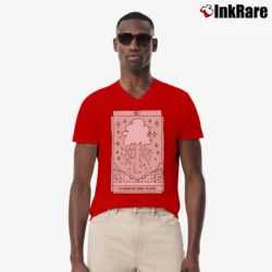Men’s I'd Rather Be Crying To Enya Tarot Card V-Neck Tee in red | Sharp, Breathable, Everyday Staple