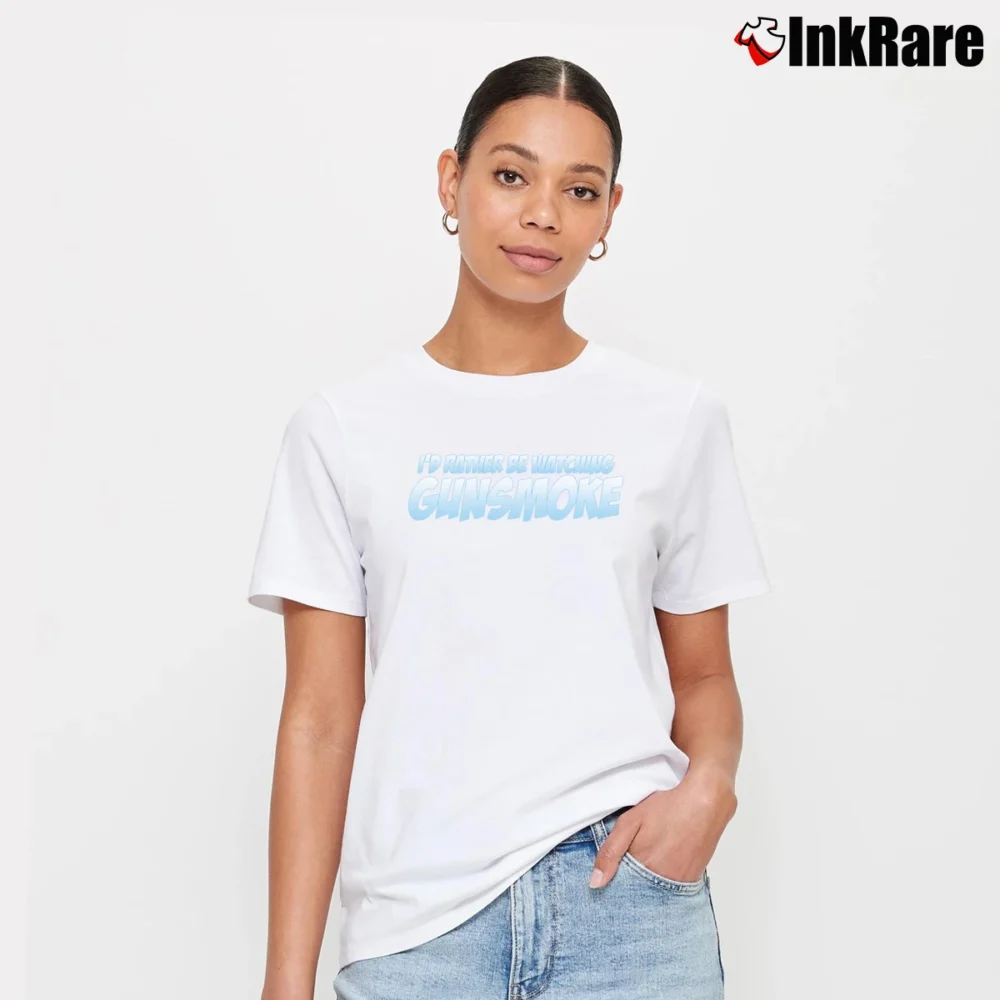 Women’s I'd Rather Be Watching Gunsmoke Tv Signature T-Shirt in white | Soft, Flattering Fit