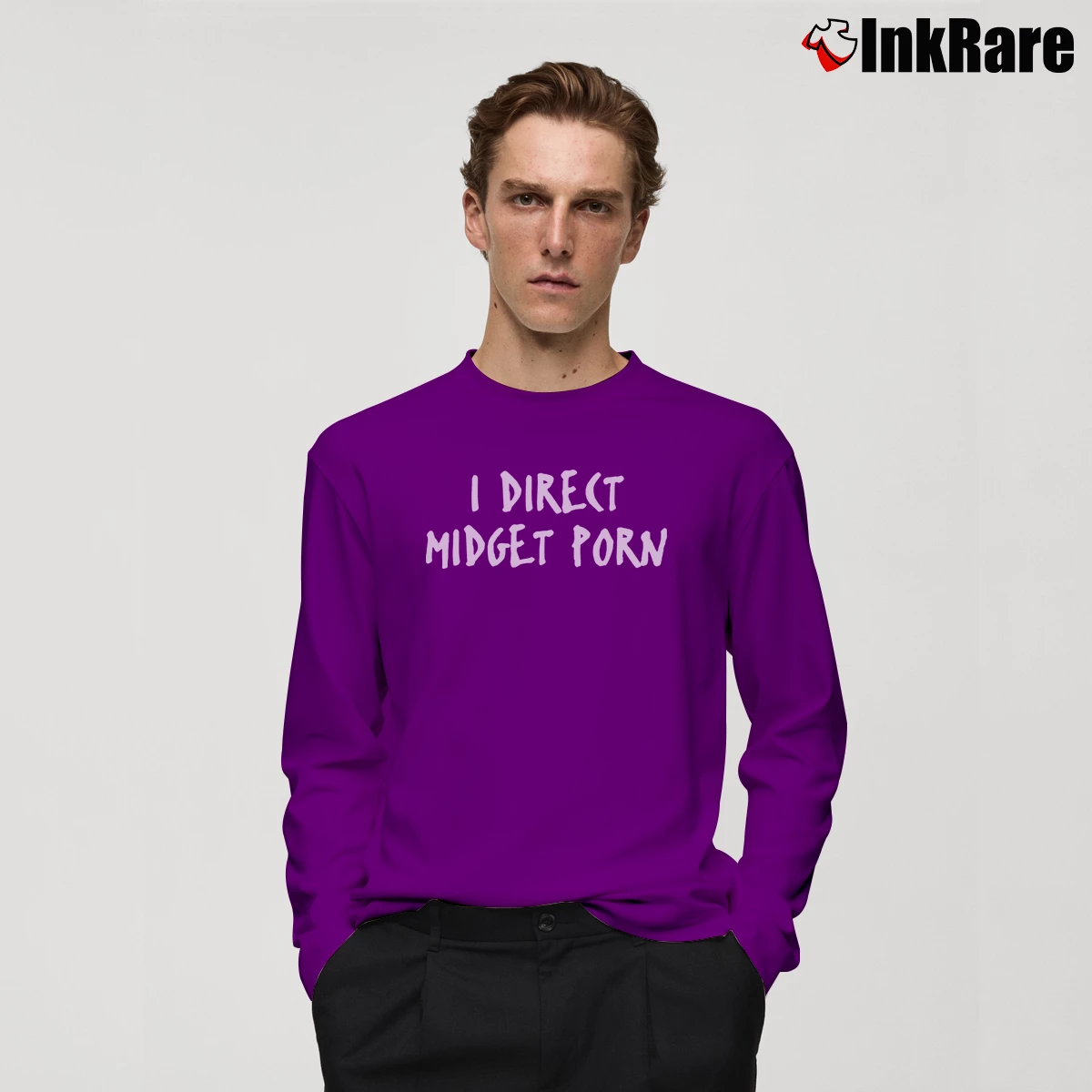 Men’s I Direct Midget Porn Graphic Funny Long-Sleeve Shirt in purple | Sleek, Lightweight, Year-Round Wear