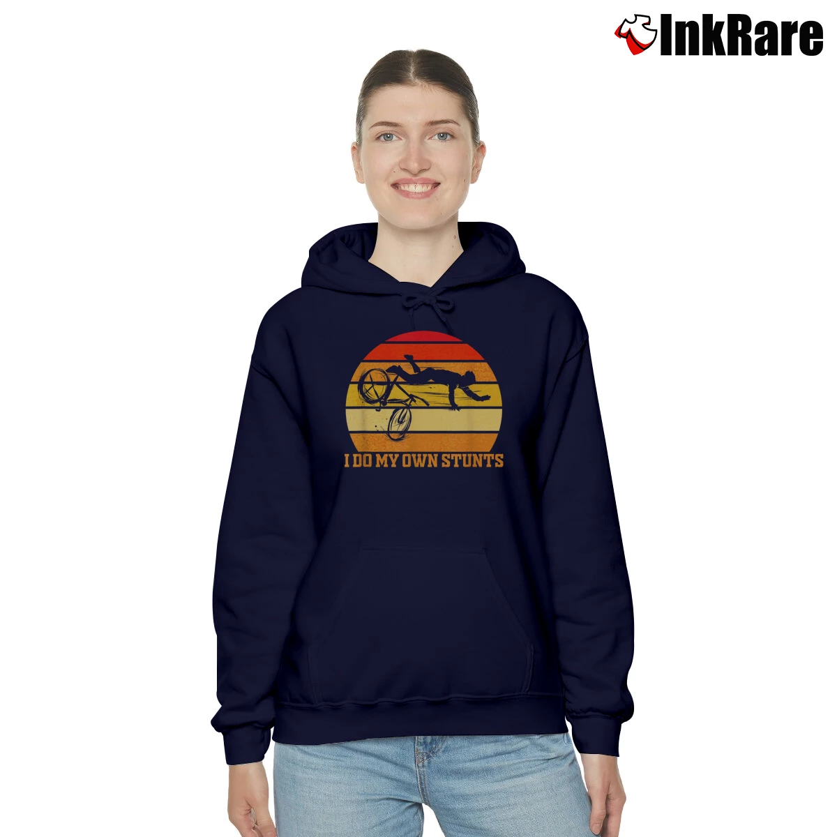 Women’s I Do My Own Stunts Bike Cozy Hoodie in navy | Warm, Structured, Stylish
