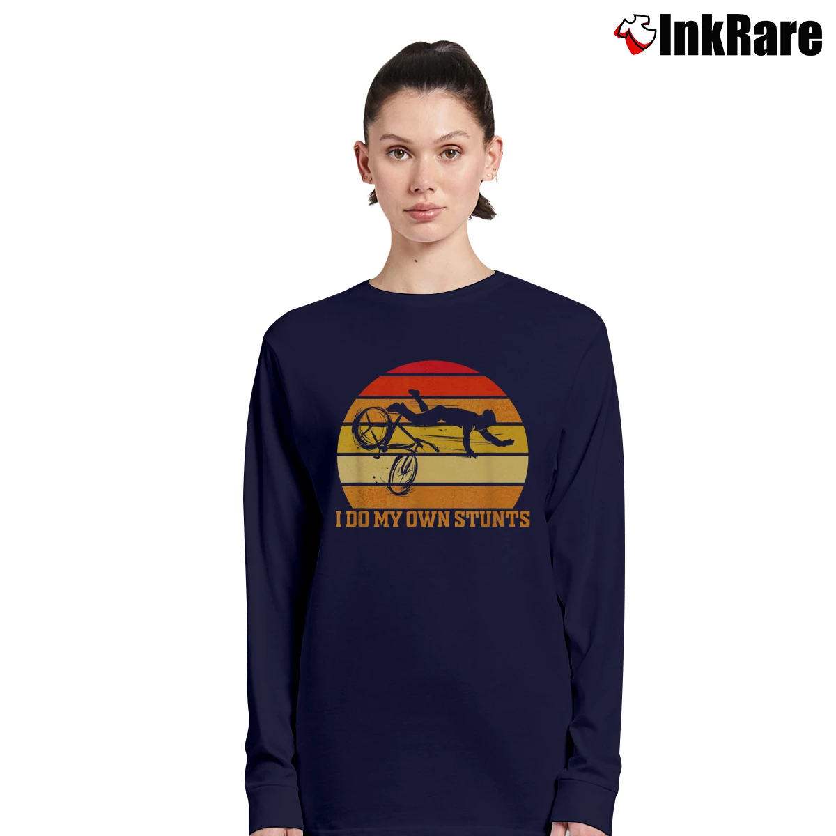 Women’s I Do My Own Stunts Bike Long-Sleeve Top in navy | Sleek, Versatile, All-Season
