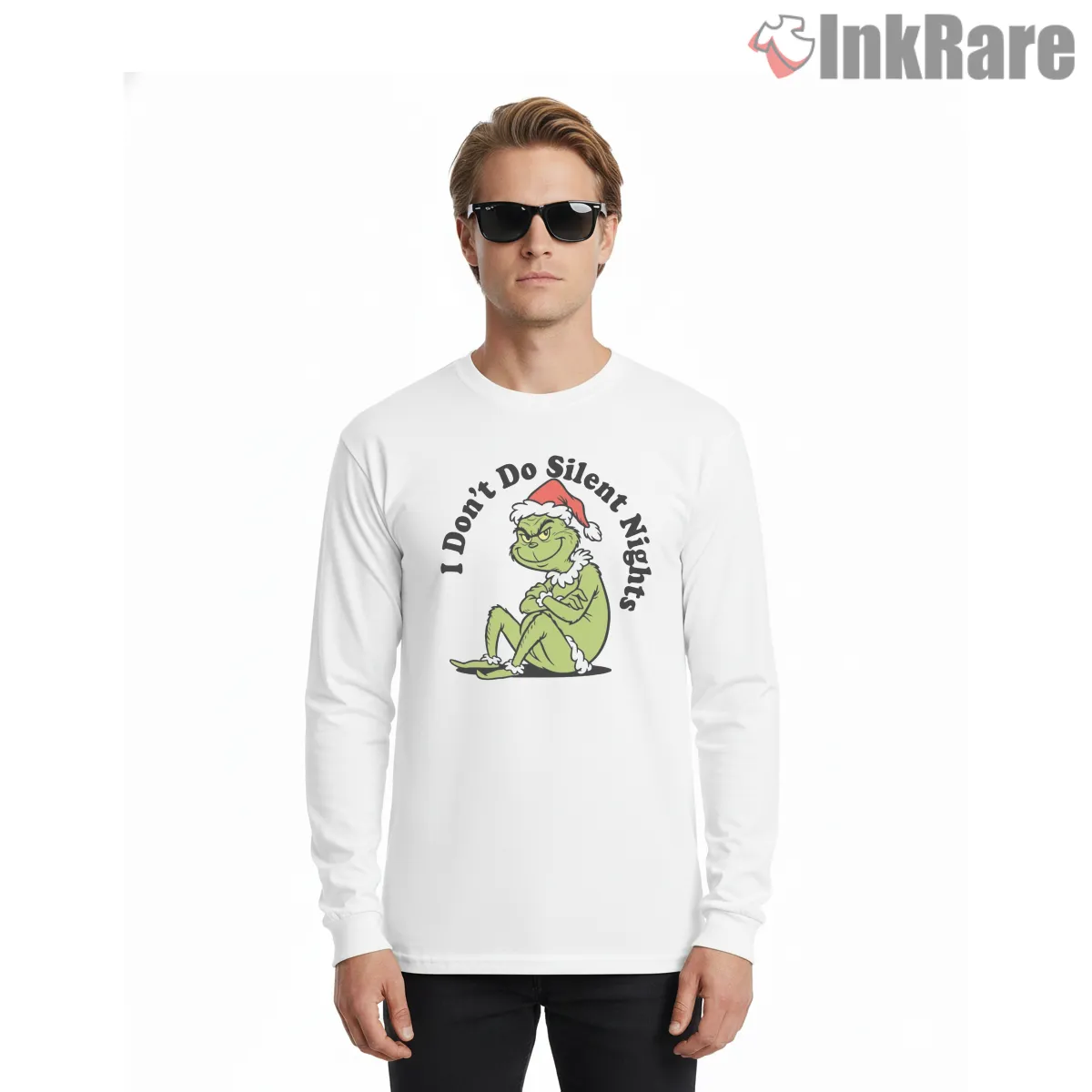 I Dont Do Silent Nights Lazy Grinch Shirt on white long sleeve shirt for men graphic tee