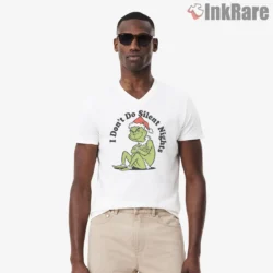 I Dont Do Silent Nights Lazy Grinch Shirt on white v-neck shirt for men graphic tee