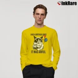 Men’s I Had A Birthday Once It Was Awful Long-Sleeve Shirt in yellow | Sleek, Lightweight, Year-Round Wear