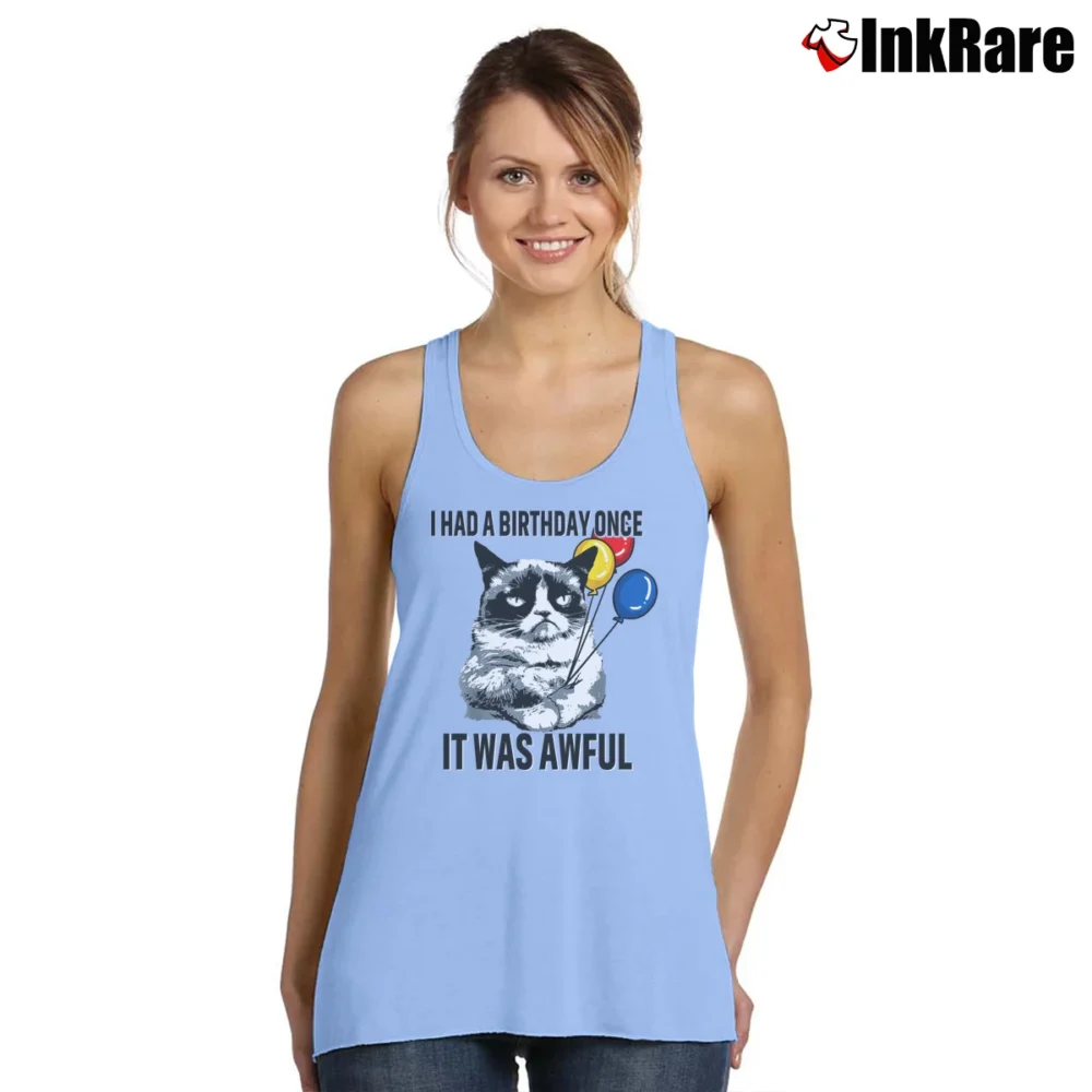 Women’s I Had A Birthday Once It Was Awful Tank Top in light blue | Lightweight, Movement-Friendly
