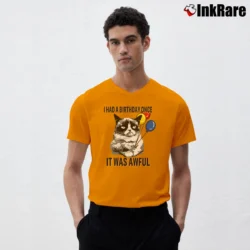 Men’s I Had A Birthday Once It Was Awful V-Neck Tee in orange | Sharp, Breathable, Everyday Staple