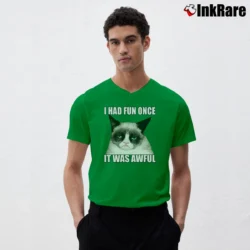 Men’s I Had Fun Once It Was Awful Funny V-Neck Tee in irish green | Sharp, Breathable, Everyday Staple