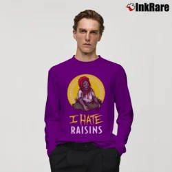 Men’s I Hate Raisins Parody Graphic Long-Sleeve Shirt in purple | Sleek, Lightweight, Year-Round Wear