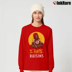 Women’s I Hate Raisins Parody Graphic Long-Sleeve Top in red | Sleek, Versatile, All-Season