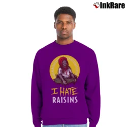 Men’s I Hate Raisins Parody Graphic Crewneck Sweatshirt in purple | Cozy Fabric, Clean Style