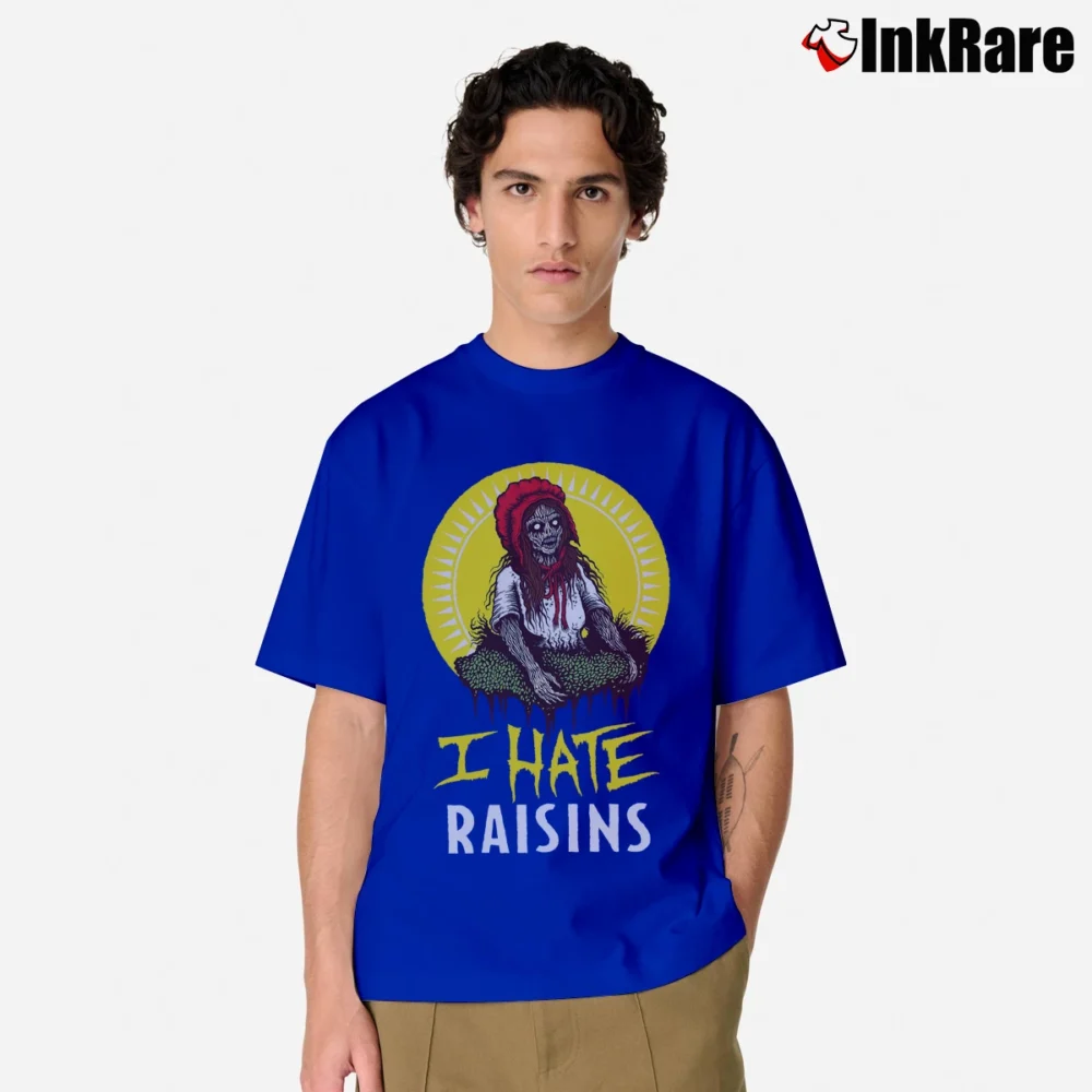 Men’s I Hate Raisins Parody Graphic Classic T-Shirt in royal blue | Soft, Breathable Everyday Wear