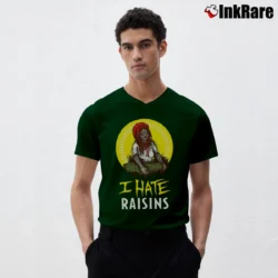 Men’s I Hate Raisins Parody Graphic V-Neck Tee in forest green | Sharp, Breathable, Everyday Staple