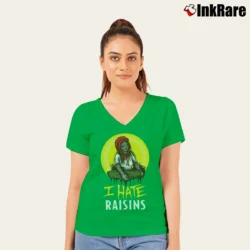 Women’s I Hate Raisins Parody Graphic V-Neck Tee in irish green | Chic Neckline, Soft Texture