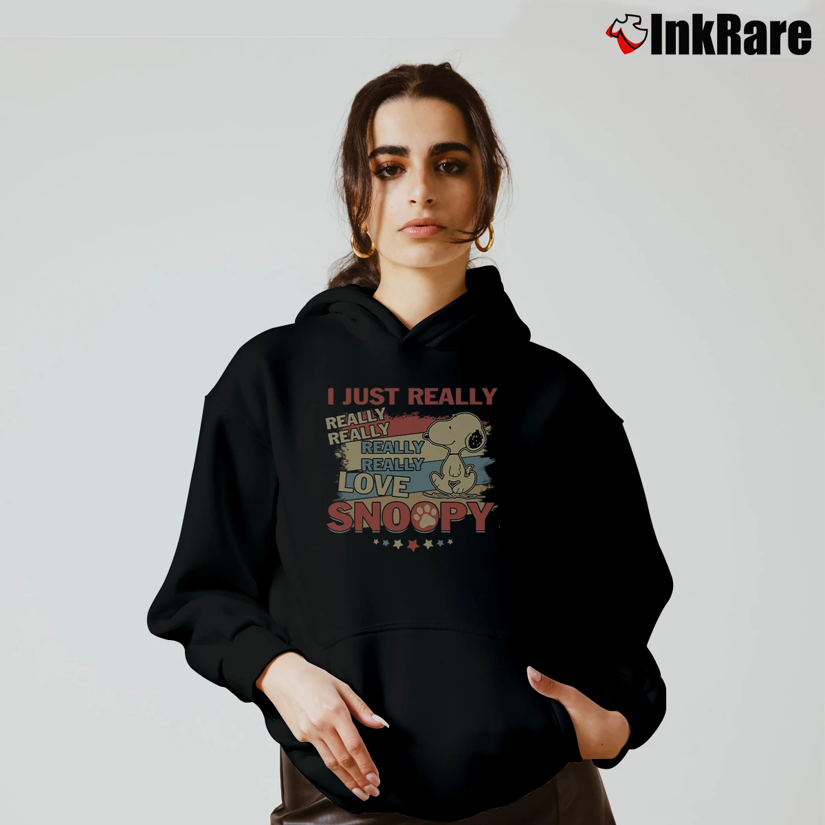 Women’s I Just Really Really Love Snoopy Cozy Hoodie in black | Warm, Structured, Stylish