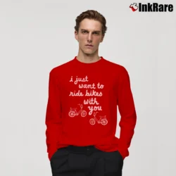 Men’s I Just Want To Ride Bikes With You Long-Sleeve Shirt in red | Sleek, Lightweight, Year-Round Wear