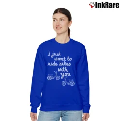 Women’s I Just Want To Ride Bikes With You Relaxed Sweatshirt in royal blue | Soft, Laid-Back Vibe