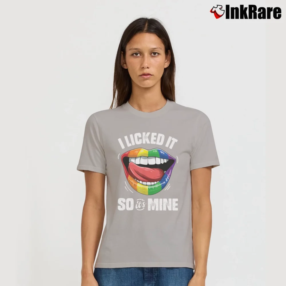 Women’s I Licked It So Its Mine Rainbow Lips LGBT Pride Signature T-Shirt in sport grey | Soft, Flattering Fit