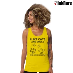 Women’s I Like Cats And Ducks And Maybe 3 People Cat Duck Gift Tank Top in yellow | Lightweight, Movement-Friendly