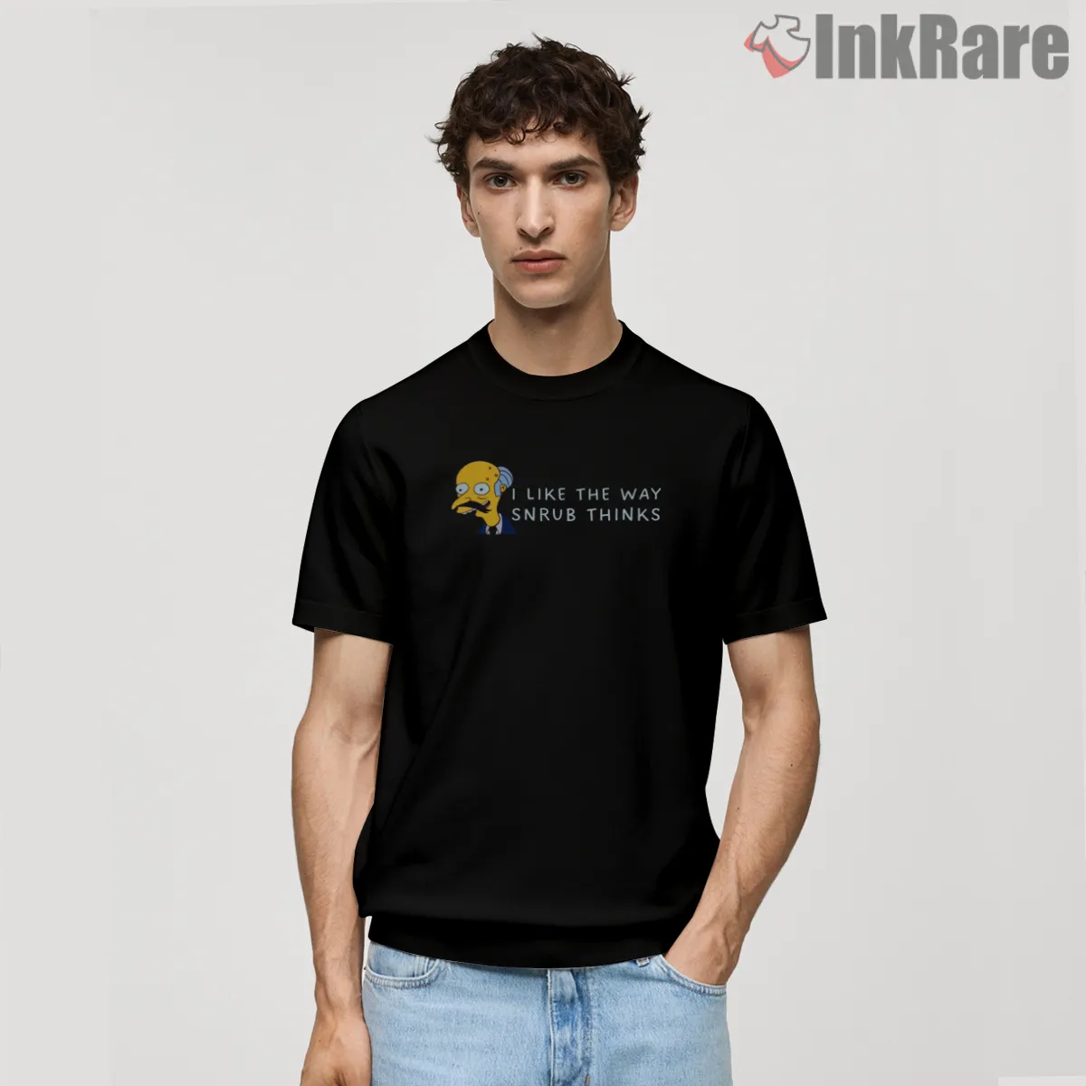 I Like The Way Snrub Thinks Simpsons Quote Minimal Shirt on black short sleeve shirt for men graphic tee