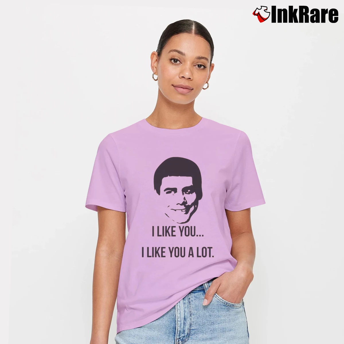 I Like You A Lot Jim Carrey Dumb And Dumber Women’s Tee in light pink – Effortless Style Women’s I Like You A Lot Jim Carrey Dumb And Dumber T-Shirt in light pink | Soft, Flattering Fit