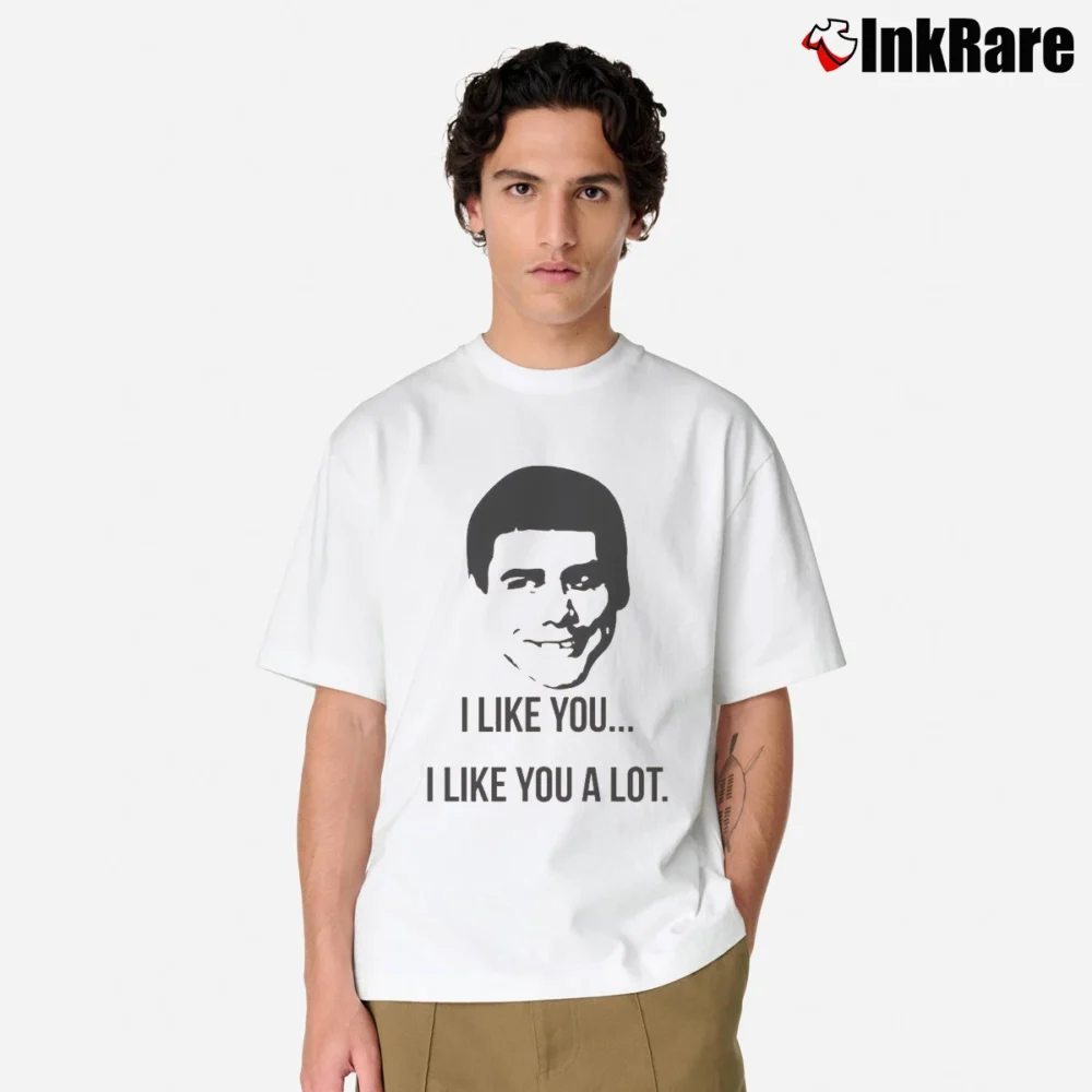Men’s I Like You A Lot Jim Carrey Dumb And Dumber Classic T-Shirt in white | Soft, Breathable Everyday Wear