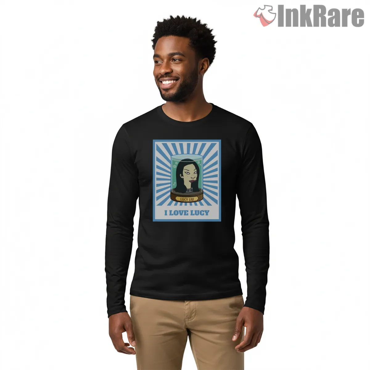 I Love Lucy Liu Cartoon Tribute Kill Bill Shirt on black long sleeve shirt for men graphic tee