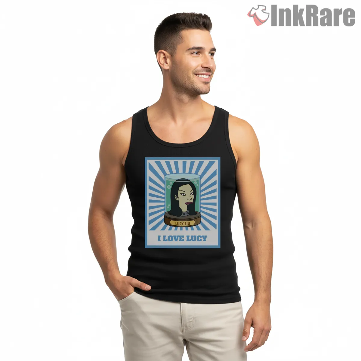 I Love Lucy Liu Cartoon Tribute Kill Bill Tank Top Black I Love Lucy Liu Cartoon Tribute Kill Bill Shirt on black tank top for men graphic tee