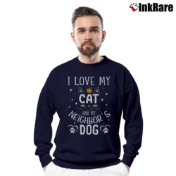 Men’s I Love My Cat And My Neighbor's Dog Crewneck Sweatshirt in navy | Cozy Fabric, Clean Style