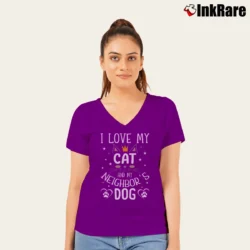 Women’s I Love My Cat And My Neighbor's Dog V-Neck Tee in purple | Chic Neckline, Soft Texture